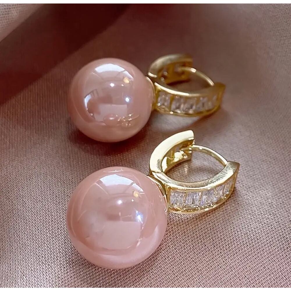 Pretty Hoop Earrings Jewelry With Pink Pearl Style Design Elegant Simple